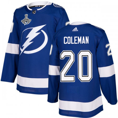 Adidas Tampa Bay Lightning Men #20 Blake Coleman Blue Home Authentic 2020 Stanley Cup Champions Stitched NHL Jersey